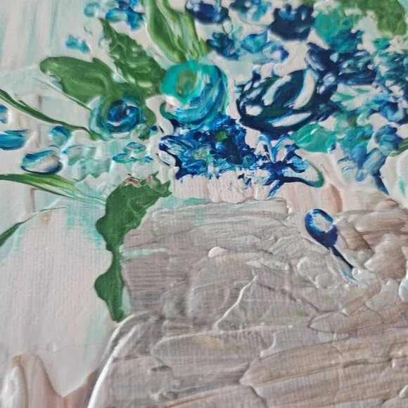 12" x 12" Oil Painting on Canvas Panel Flowers in Vases Planters Floral Unsigned - Picture 3 of 5